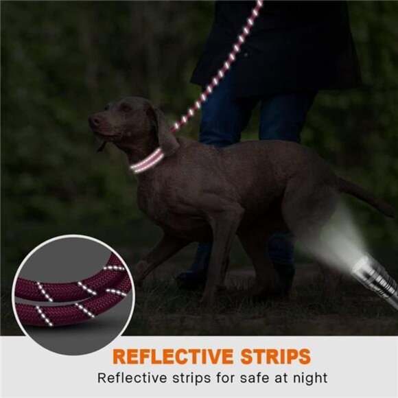 Rope Dog Leash 6 FT with Comfortable Padded Handle, Highly Reflective Threads - Picture 5 of 7